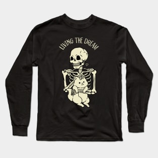 Living The Dream Skeleton Cat by Tobe Fonseca Long Sleeve T-Shirt